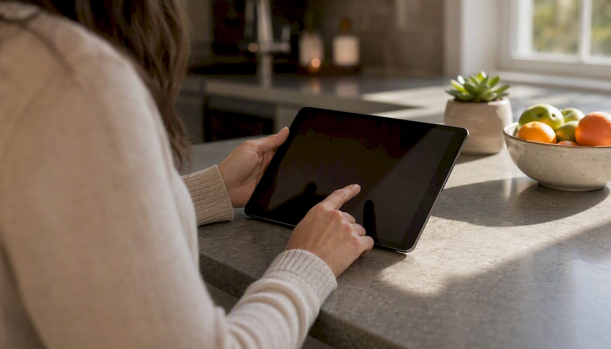 Hands filling medical certification form on tablet