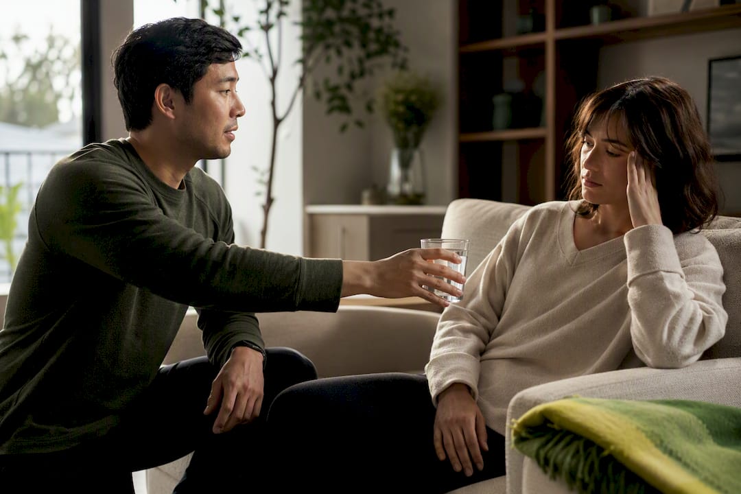 Companion offering water in a calm room