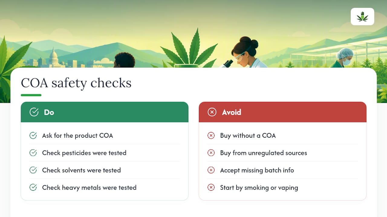 Cannabis COA safety testing categories