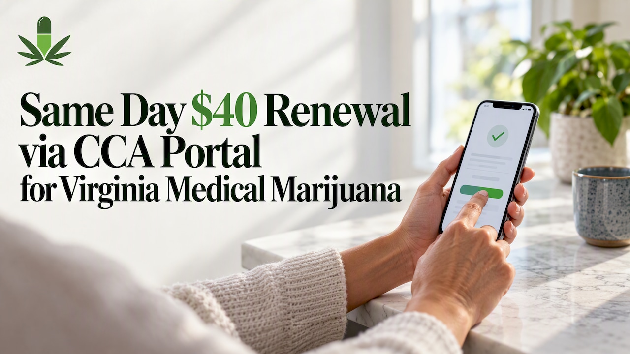 Same Day $40 Renewal via CCA Portal for Virginia Medical Marijuana