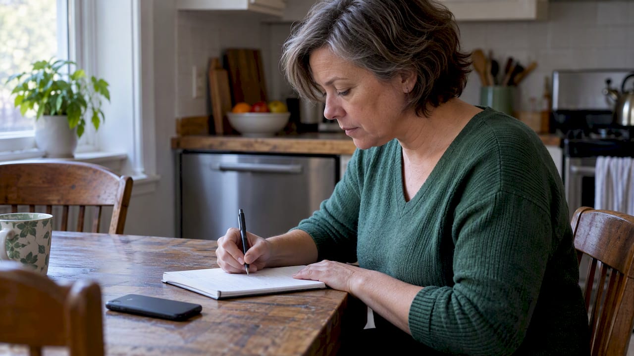Woman recording menopause symptoms before appointment